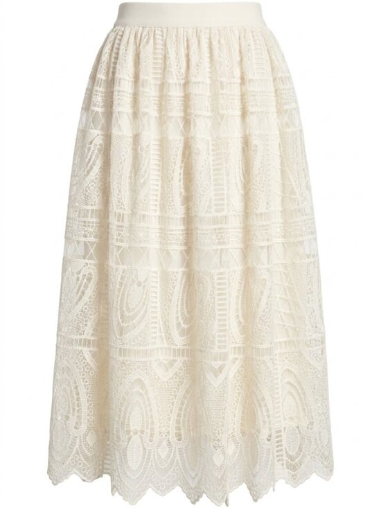 Miss Pinky Dresses & Skirts - Cream Crochet Lace Midi Skirt S Small Boho Wedding Guest Coastal Granny Scallop